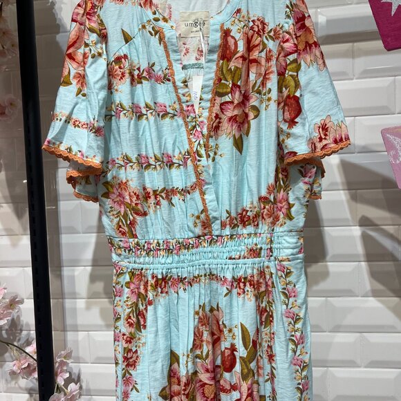 NO LINING FLORAL BORDER PRINT TIERED MIDI DRESS WITH LACE TRIM DETAILS - Picture 4 of 5